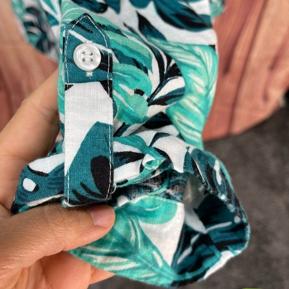 Coral Bay green teal white Monstera leaf print linen blend 3/4 sleeve blouse L - Picture 10 of 17